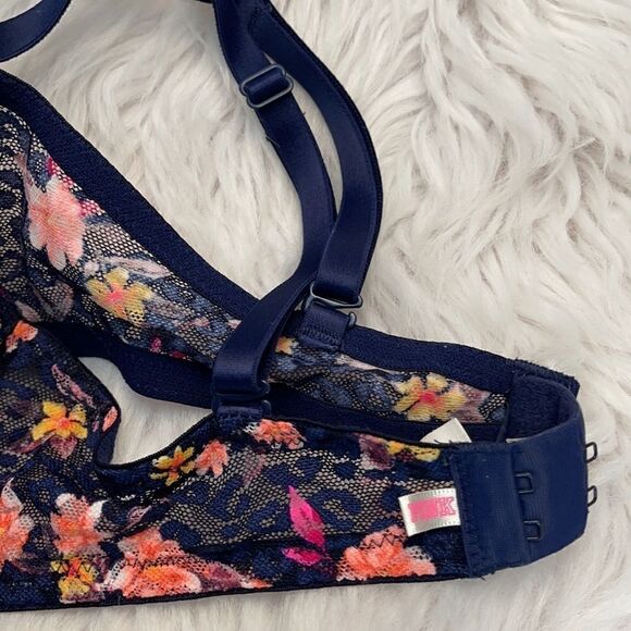 victoria’s Secret Pink Navy Floral Push Up Sz 34D - Picture 5 of 14
